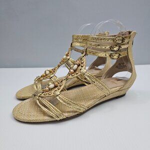 Sam Edelman Danica Gladiator Beaded Sandal Womens 7.5 Metallic Gold Strappy NEW